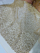Rhinestone Glitter Mesh Fabric -  Champagne - Shiny Glitter Mesh Rhinestone Detail Fabric by Yard