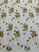 3D Floral Glitter Fabric - Champagne - 3D Sequins and Glitter Floral Design on Mesh Sold By Yard