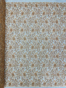 Embroidery Beaded Fabric - Champagne - Beaded Floral Bridal Embroidery Fabric Sold by the yard
