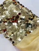 Circle Paillette Sequins - Champagne - Large Round Paillette Sequins Design Fabric By Yard