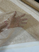 Glitter Lace Mesh Fabric - Champagne - Shimmer Glitter Dot Design on Mesh Lace By Yard
