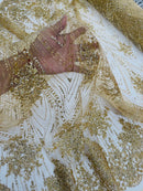 Glitter Damask Geometric Fabric - Champagne - Geometric Damask Design Lace Mesh Fabric By Yard