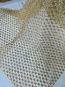 Diamond Design Glitter Fabric - Champagne - Triangle Shiny Glitter Mesh with Flower Decor by Yard