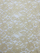 Corded Floral Plant Fabric - Champagne - Floral Corded Lace Flower Fabric Sold By Yard