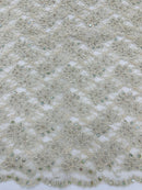 Pearls and Sequins Floral Fabric - Champagne - Embroidered Beaded Sequins Fabric Lace By Yard