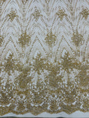 Glitter Damask Geometric Fabric - Champagne - Geometric Damask Design Lace Mesh Fabric By Yard