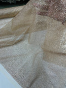 Glitter Lace Mesh Fabric - Champagne - Shimmer Glitter Dot Design on Mesh Lace By Yard