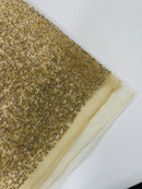 Rhinestone Glitter Mesh Fabric -  Champagne - Shiny Glitter Mesh Rhinestone Detail Fabric by Yard