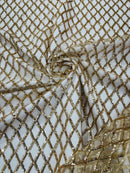 Diamond Net Sequins Fabric - Champagne - Geometric Diamond Net Design on Mesh Lace Fabric By Yard