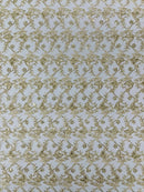 Metallic Floral Butterfly Fabric - Champagne - Embroidered Floral Butterfly Design Mesh Fabric by Yard