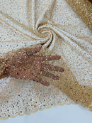 Beaded Mesh 3D Fabric - Champagne - Beaded Lace Mesh Fabric Embroidered with Small Sequins Sold By Yard