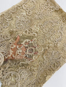 King Lace Design Fabric - Champagne - King Design with Sequins Embroidered On Mesh By Yard