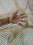 Diamond Design Glitter Fabric - Champagne - Triangle Shiny Glitter Mesh with Flower Decor by Yard