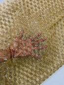 Diamond Design Glitter Fabric - Champagne - Triangle Shiny Glitter Mesh with Flower Decor by Yard