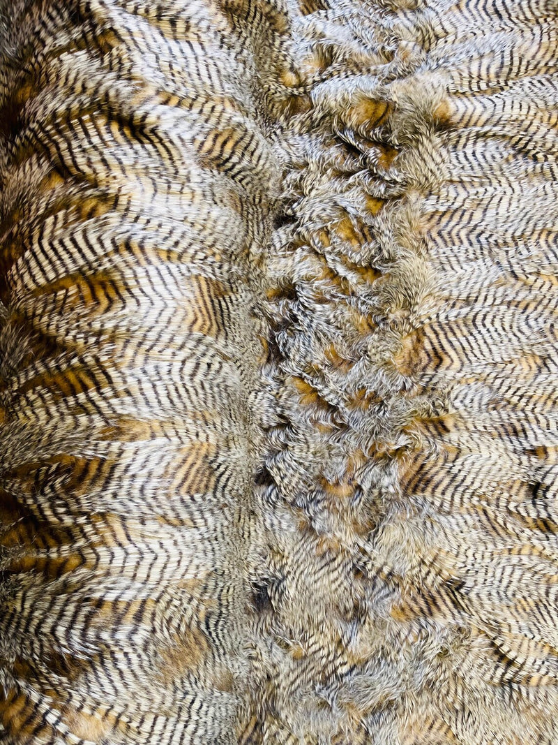 60" Feather Shaggy Faux Fur - Champagne / Brown - Soft Long Pile Thick Faux Fur Fabric By Yard