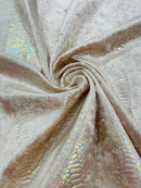 Champagne Iridescent Illusion Anaconda Foil Printed On Stretch Velvet - Sold By The Yard