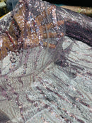 Wavy Leaf Lines Fabric - Charcoal - Beaded Sequins Leaf Pattern Embroidered On Mesh By Yard