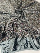 58/60" Velvet Sequins Stretch Fabric - Charcoal - Velvet Sequins 2 Way Stretch Sold By Yard