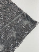 My Lady Beaded Fabric - Charcoal - Damask Beaded Sequins Embroidered Fabric By Yard
