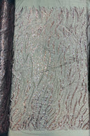 Wavy Leaf Lines Fabric - Charcoal - Beaded Sequins Leaf Pattern Embroidered On Mesh By Yard