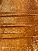 Anaconda Foil Velvet - Cinnamon - Shiny Foil Velvet Anaconda Snake Print Fabric Sold By The Yard