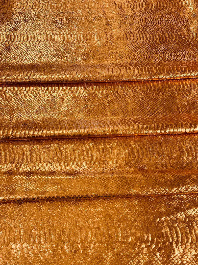 Anaconda Foil Velvet - Cinnamon - Shiny Foil Velvet Anaconda Snake Print Fabric Sold By The Yard