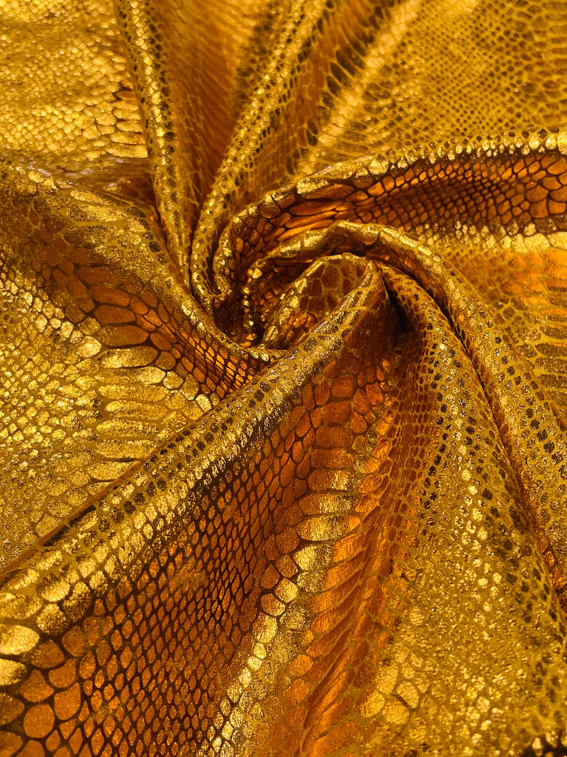 Anaconda Foil Velvet - Cinnamon - Shiny Foil Velvet Anaconda Snake Print Fabric Sold By The Yard