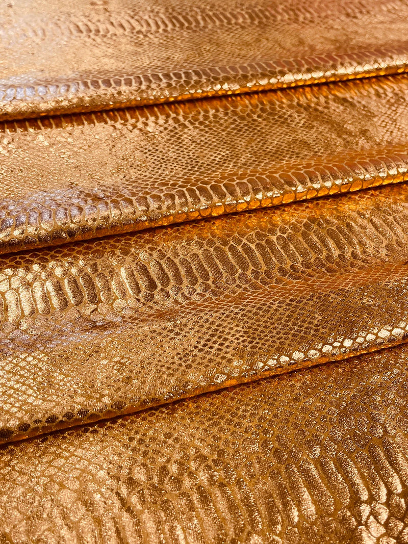 Anaconda Foil Velvet - Cinnamon - Shiny Foil Velvet Anaconda Snake Print Fabric Sold By The Yard