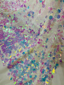 Circle Paillette Sequins - Iridescent Clear Pink - Large Round Paillette Sequins Design Fabric By Yard