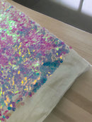 Circle Paillette Sequins - Iridescent Clear Pink - Large Round Paillette Sequins Design Fabric By Yard