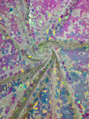 Circle Paillette Sequins - Iridescent Clear Pink - Large Round Paillette Sequins Design Fabric By Yard