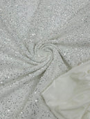 58/60" Velvet Sequins Stretch Fabric - Clear / Silver - Velvet Sequins 2 Way Stretch Sold By Yard