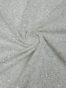58/60" Velvet Sequins Stretch Fabric - Clear / Silver - Velvet Sequins 2 Way Stretch Sold By Yard