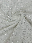 58/60" Velvet Sequins Stretch Fabric - Clear / Silver - Velvet Sequins 2 Way Stretch Sold By Yard