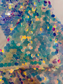 Circle Paillette Sequins - Iridescent Clear - Large Round Paillette Sequins Design Fabric By Yard