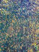 Sword Shaped Sequins - Clear Iridescent - Hanging Iridescent Sequins On Mesh Fabric By Yard