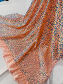 58/60" Velvet Sequins Stretch Fabric - Clear Iridescent Blush  - Velvet Sequins 2 Way Stretch By Yard