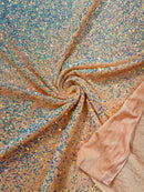 58/60" Velvet Sequins Stretch Fabric - Clear Iridescent Blush  - Velvet Sequins 2 Way Stretch By Yard