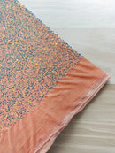 58/60" Velvet Sequins Stretch Fabric - Clear Iridescent Blush  - Velvet Sequins 2 Way Stretch By Yard