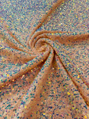 58/60" Velvet Sequins Stretch Fabric - Clear Iridescent Blush  - Velvet Sequins 2 Way Stretch By Yard