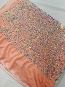 58/60" Velvet Sequins Stretch Fabric - Clear Iridescent Blush  - Velvet Sequins 2 Way Stretch By Yard