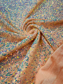 58/60" Velvet Sequins Stretch Fabric - Clear Iridescent Blush  - Velvet Sequins 2 Way Stretch By Yard