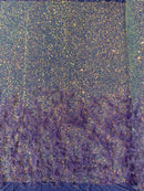 Feather Sequin Velvet Fabric - Clear Iridescent on Lilac - 5mm Sequins Velvet 2 Way Stretch 58/60" Fabric By Yard