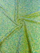 58/60" Velvet Sequins Stretch Fabric - Clear on Yellow Iridescent - Velvet Sequins 2 Way Stretch Sold By Yard