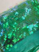 Circle Paillette Sequins - Iridescent Clear Mint - Large Round Paillette Sequins Design Fabric By Yard