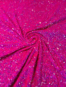 58/60" Velvet Sequins Stretch Fabric - Clear on Hot Pink  - Velvet Sequins 2 Way Stretch Sold By Yard