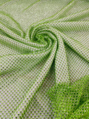 Fishnet Clear Rhinestones Fabric - Lime Green - Spandex Fabric Fish Net with Crystal Stones by Yard