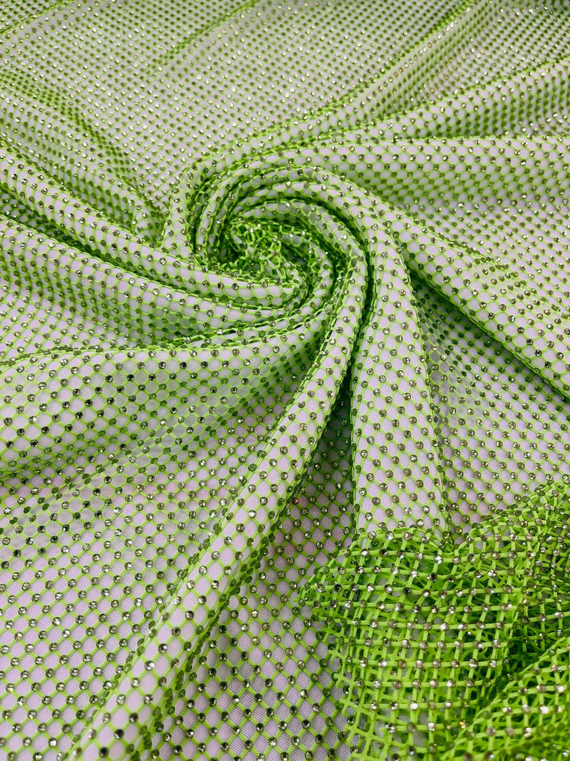 Fishnet Rhinestones Fabric - Spandex Fabric Fish Net with Crystal Stones by Yard