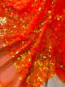 Circle Paillette Sequins - Iridescent Clear Orange - Large Round Paillette Sequins Design Fabric By Yard