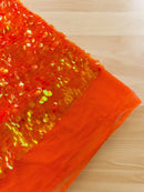 Circle Paillette Sequins - Iridescent Clear Orange - Large Round Paillette Sequins Design Fabric By Yard